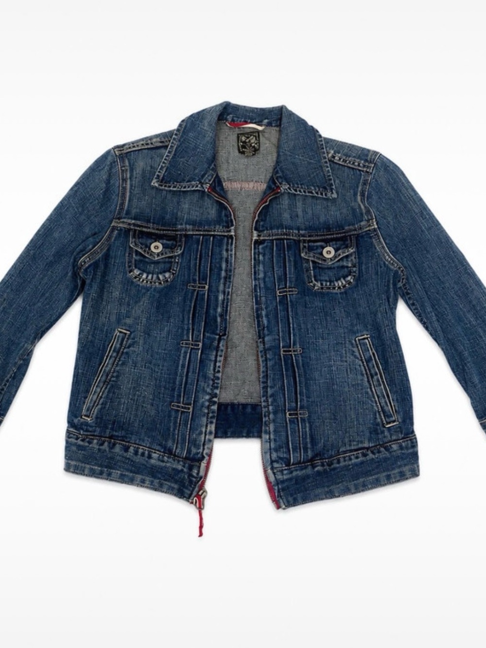Vintage Lucky Brand Denim Jacket Red Zip Trim